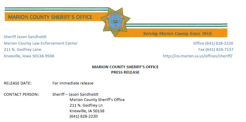 Marion County Sheriff's Office Press Release Header with Logo