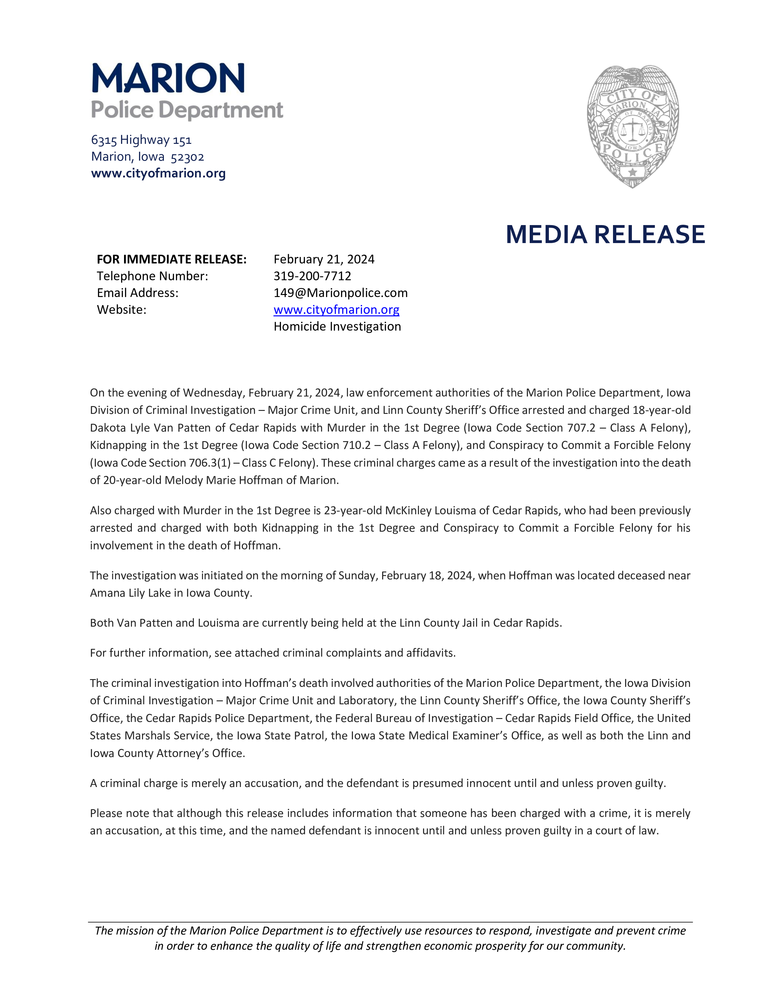 Marion PD Release