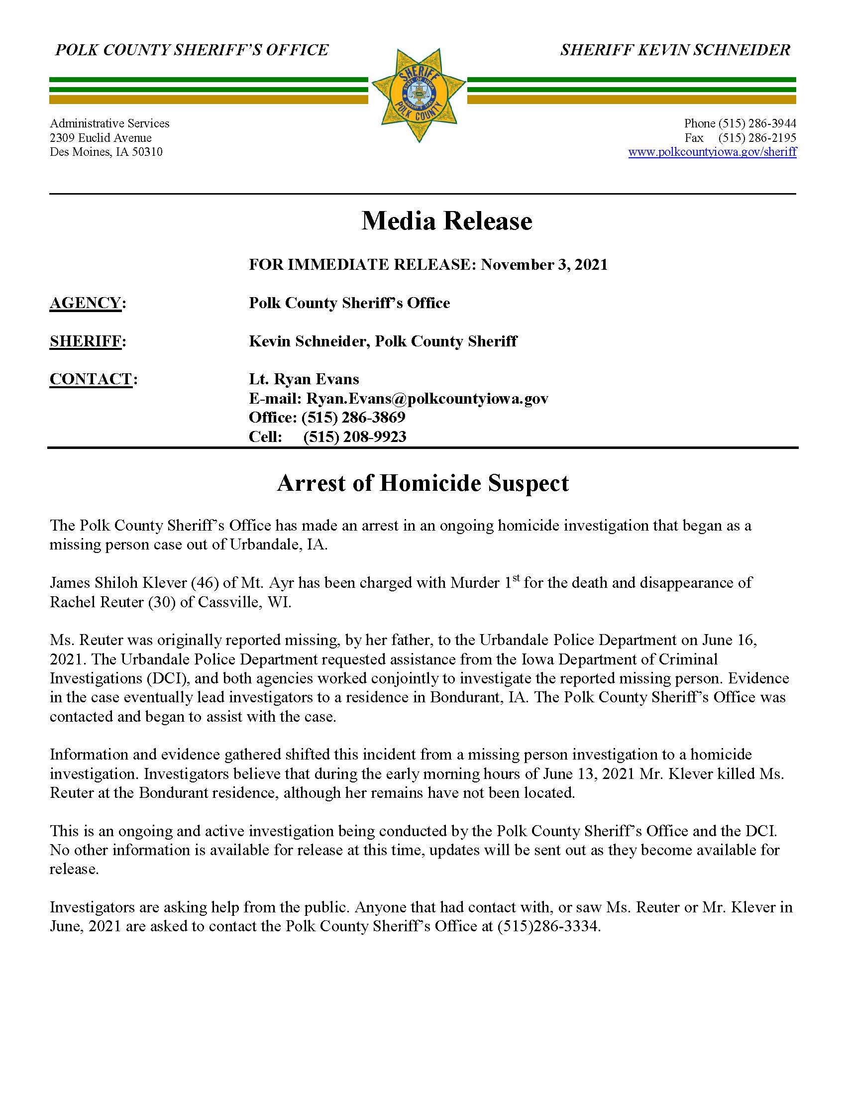 Link to page one of Polk County SO homicide investigation
