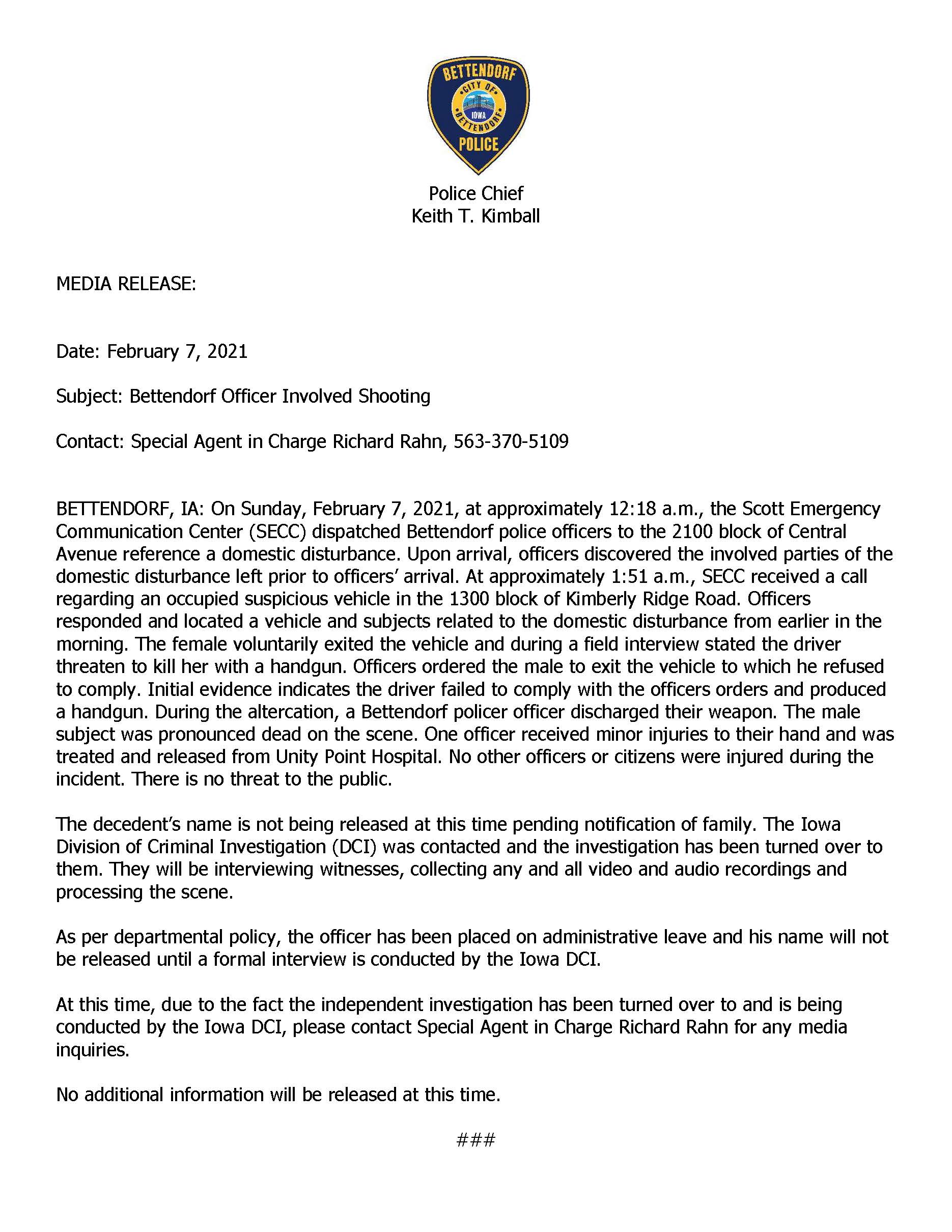 Link to Bettendorf Police Department Press Release
