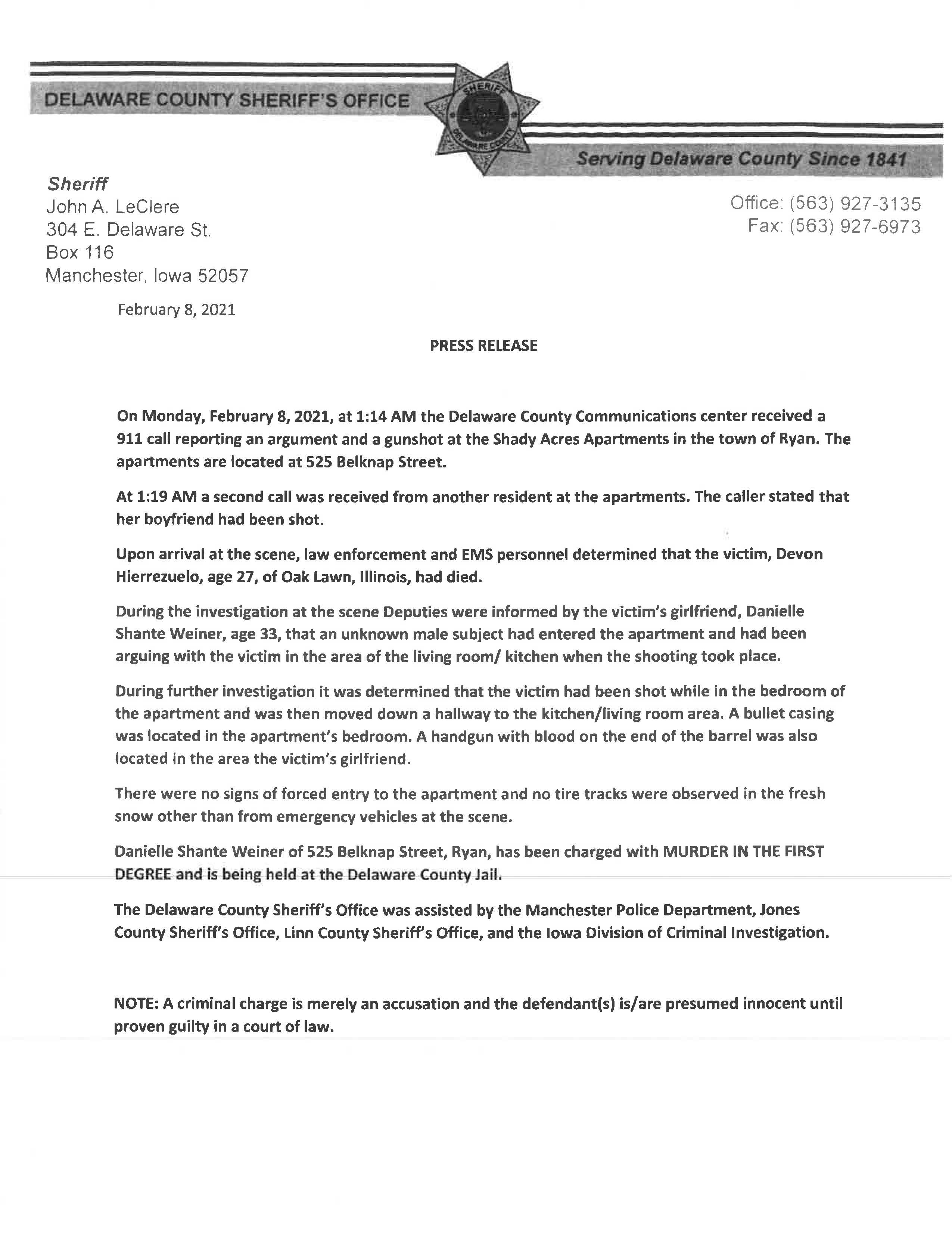 Link to Delaware County Press Release
