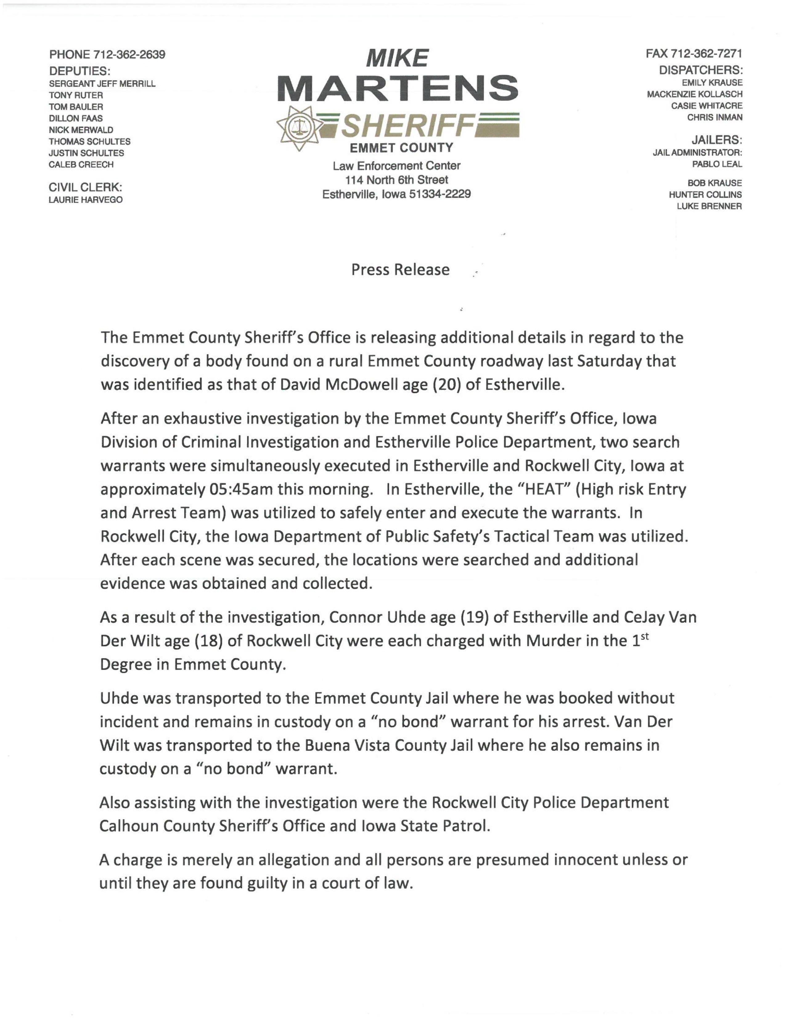 Emmet County Press Release