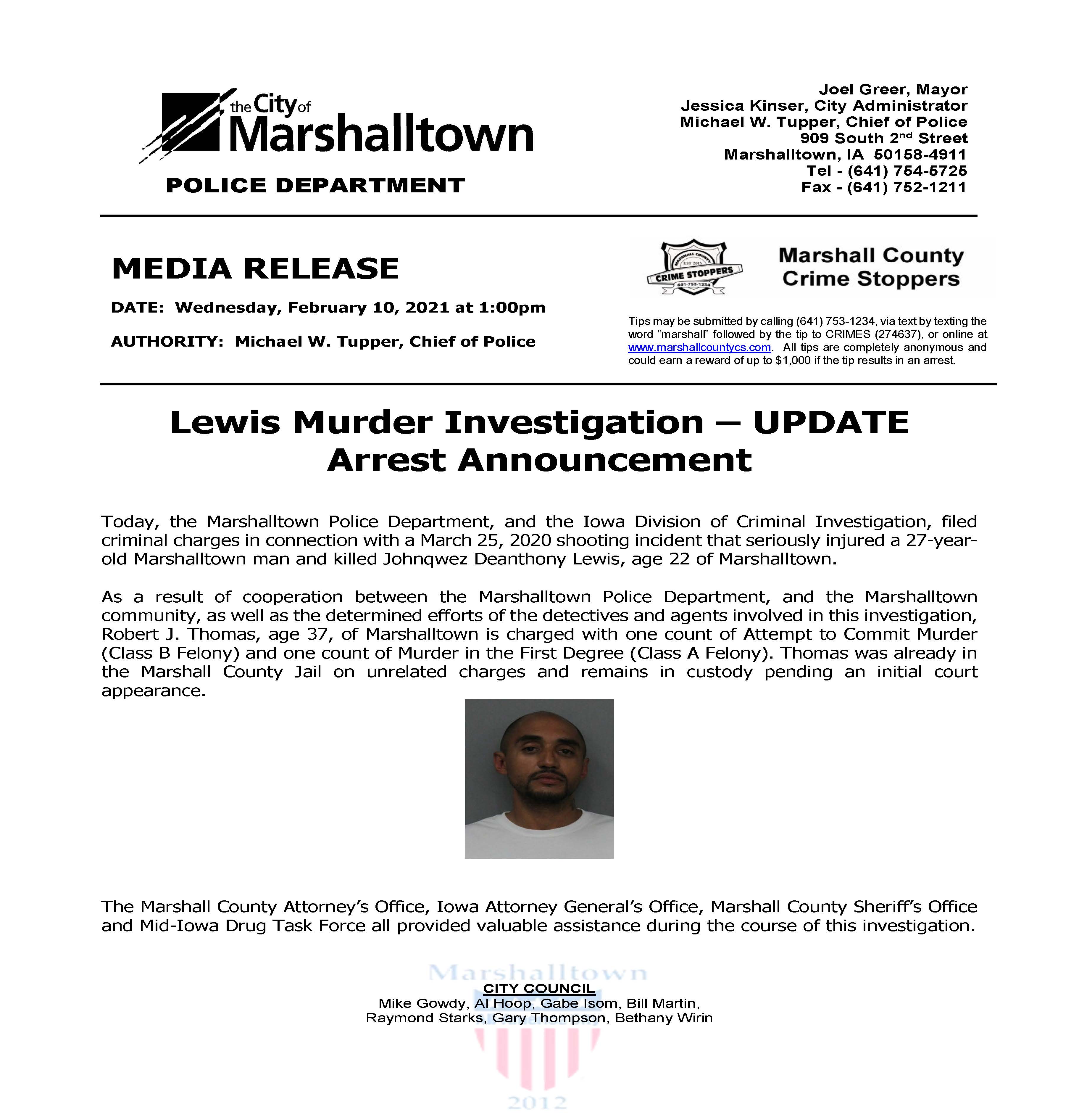 Link to Marshalltown PD press releasae