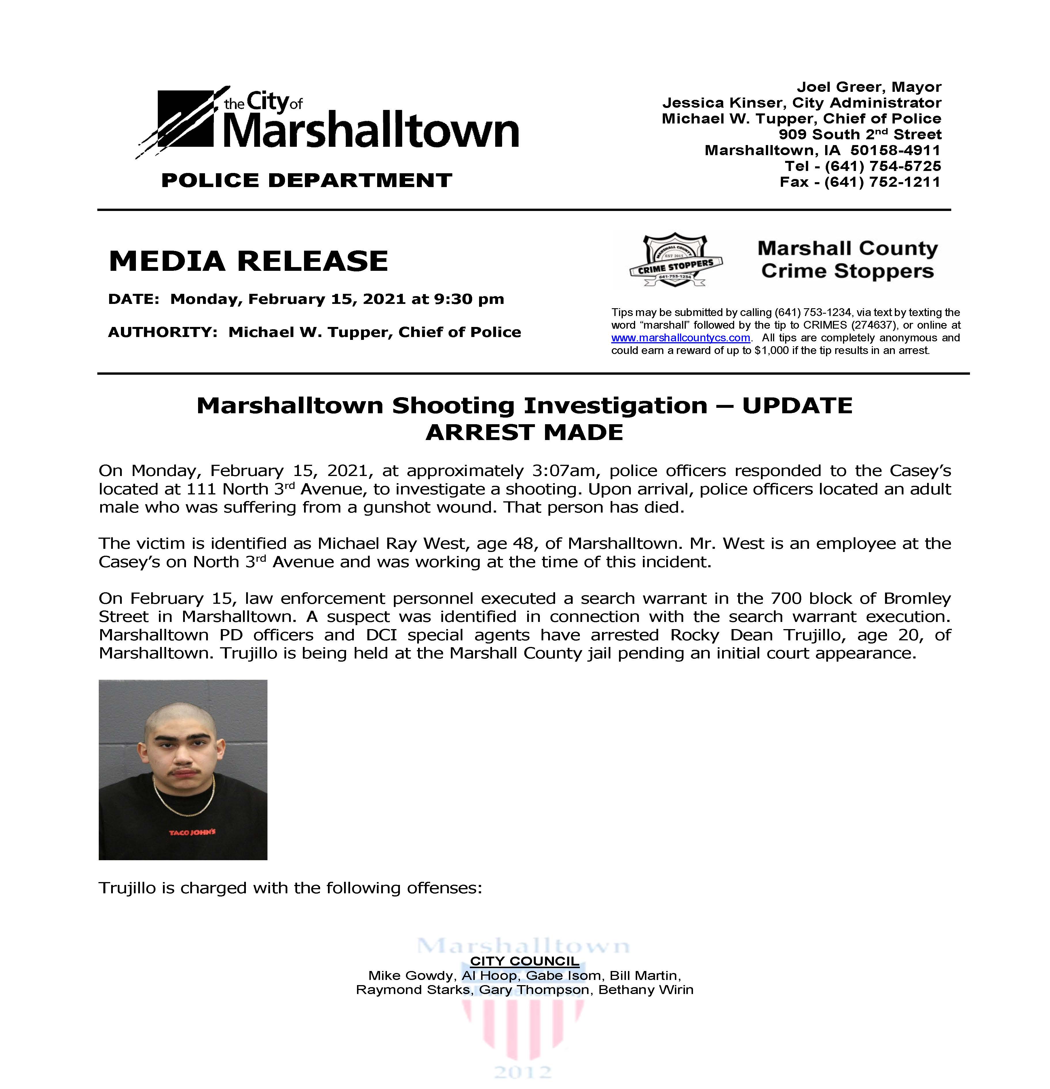 Link to Marshalltown PD press releasae