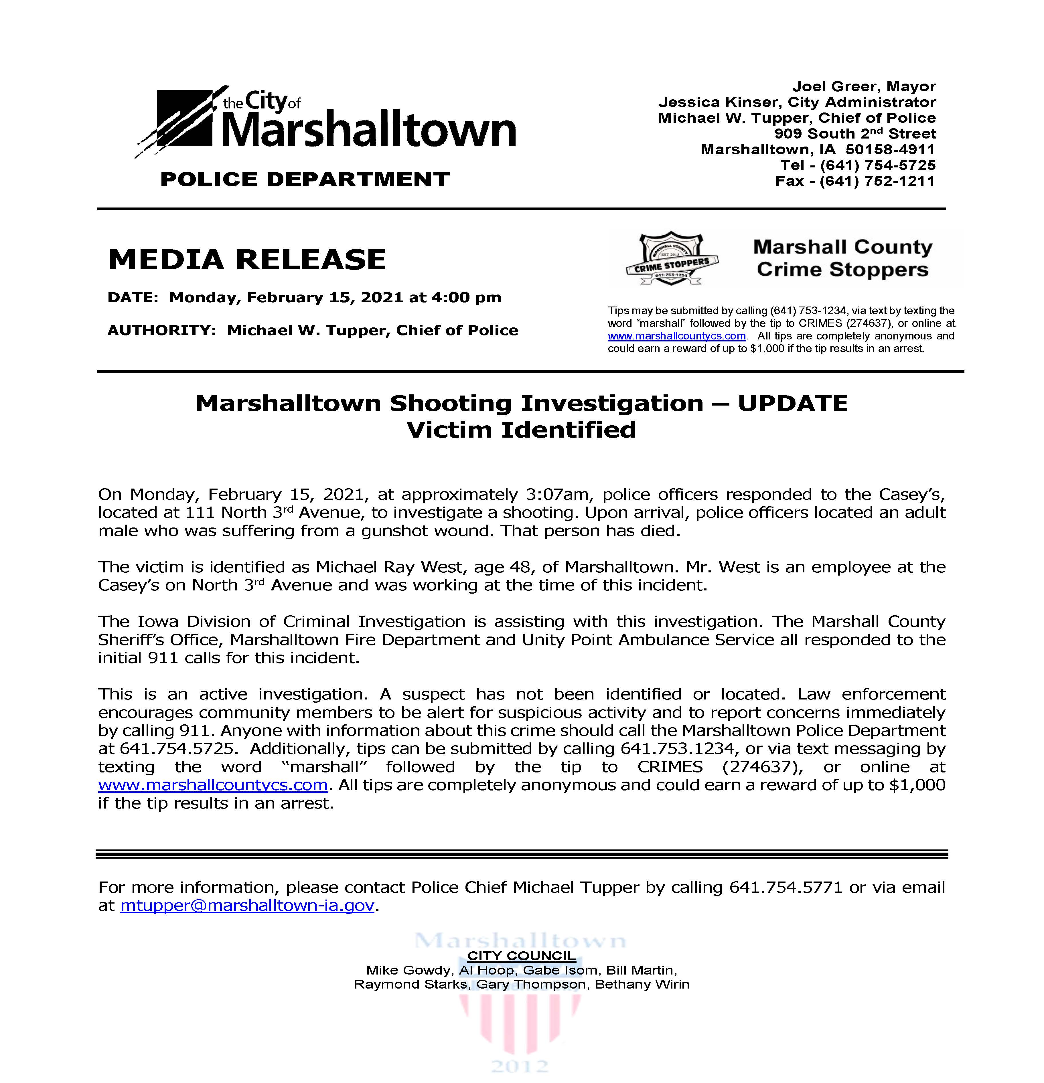 Link to Marshalltown PD press release