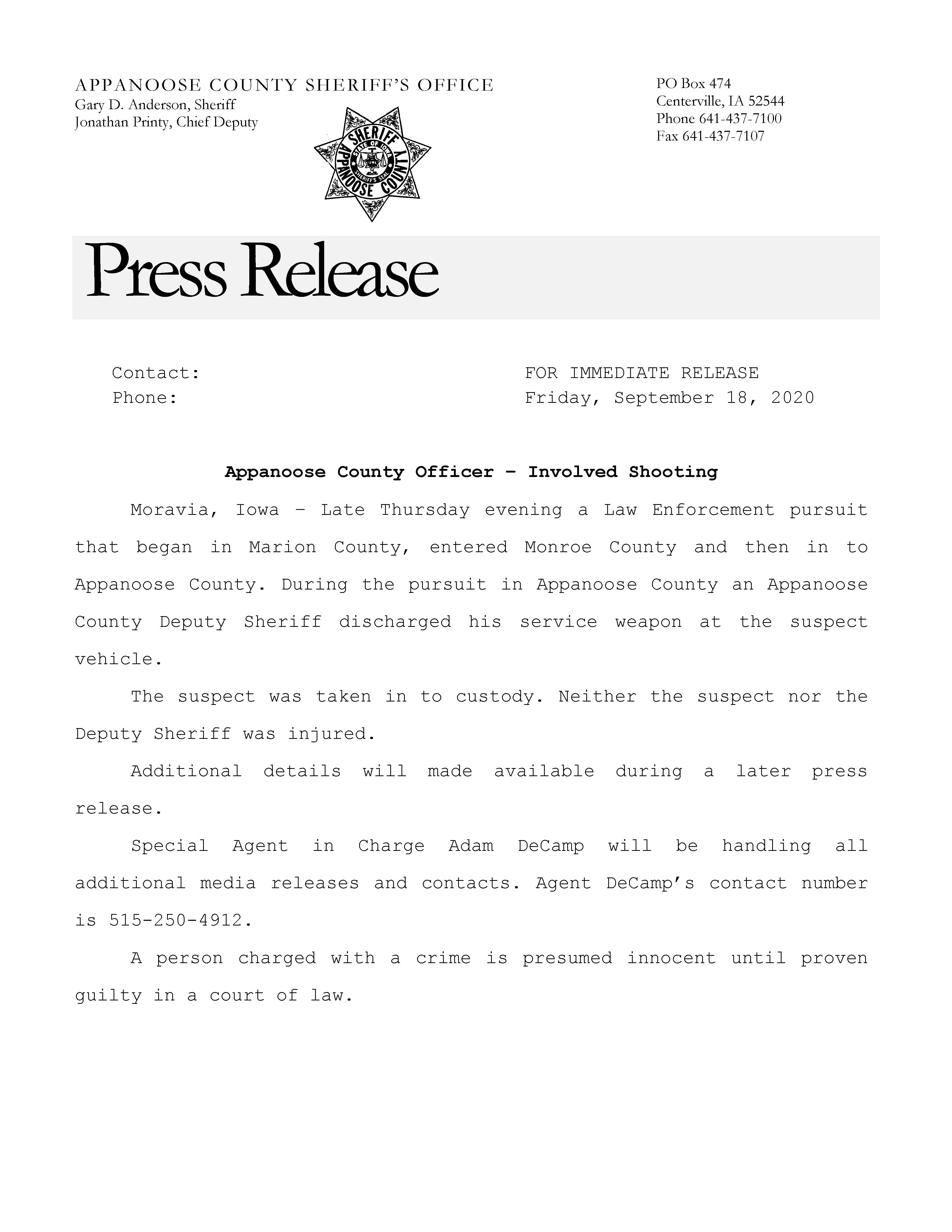 Link to Appanoose County press release