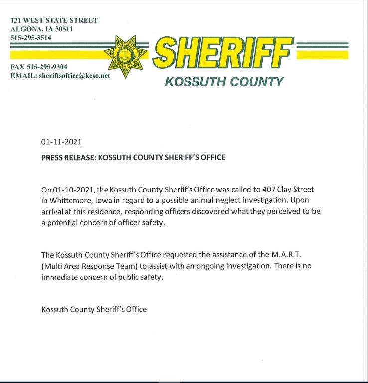 Link to Kossuth County press release