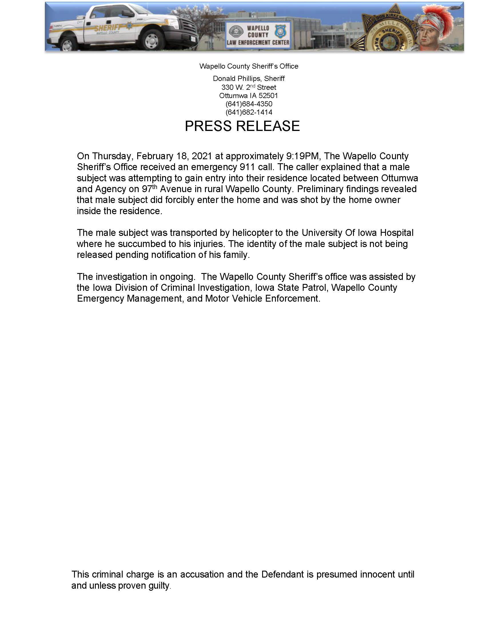 Link to Wapello press release