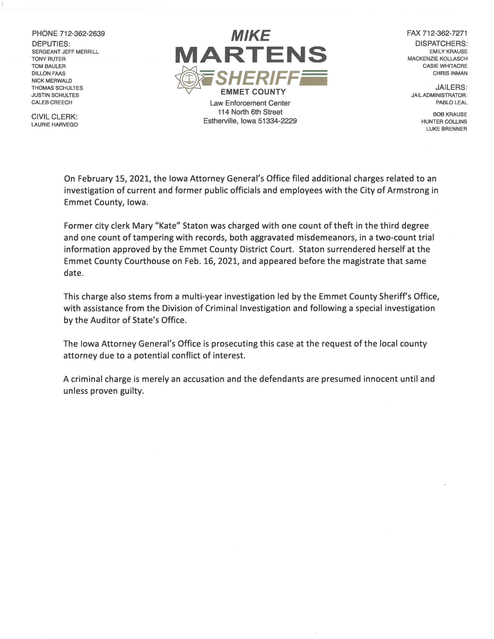 Link to Emmet County press release