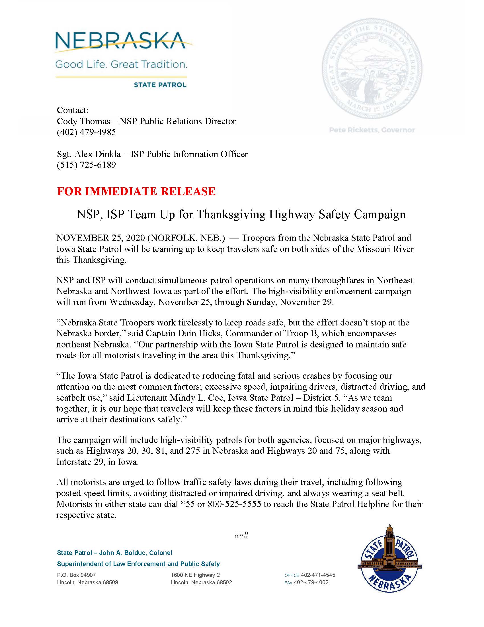 Link to Nebraska State Patrol press release