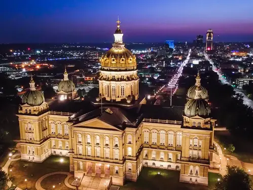 View of Iowa State Capitol building at night