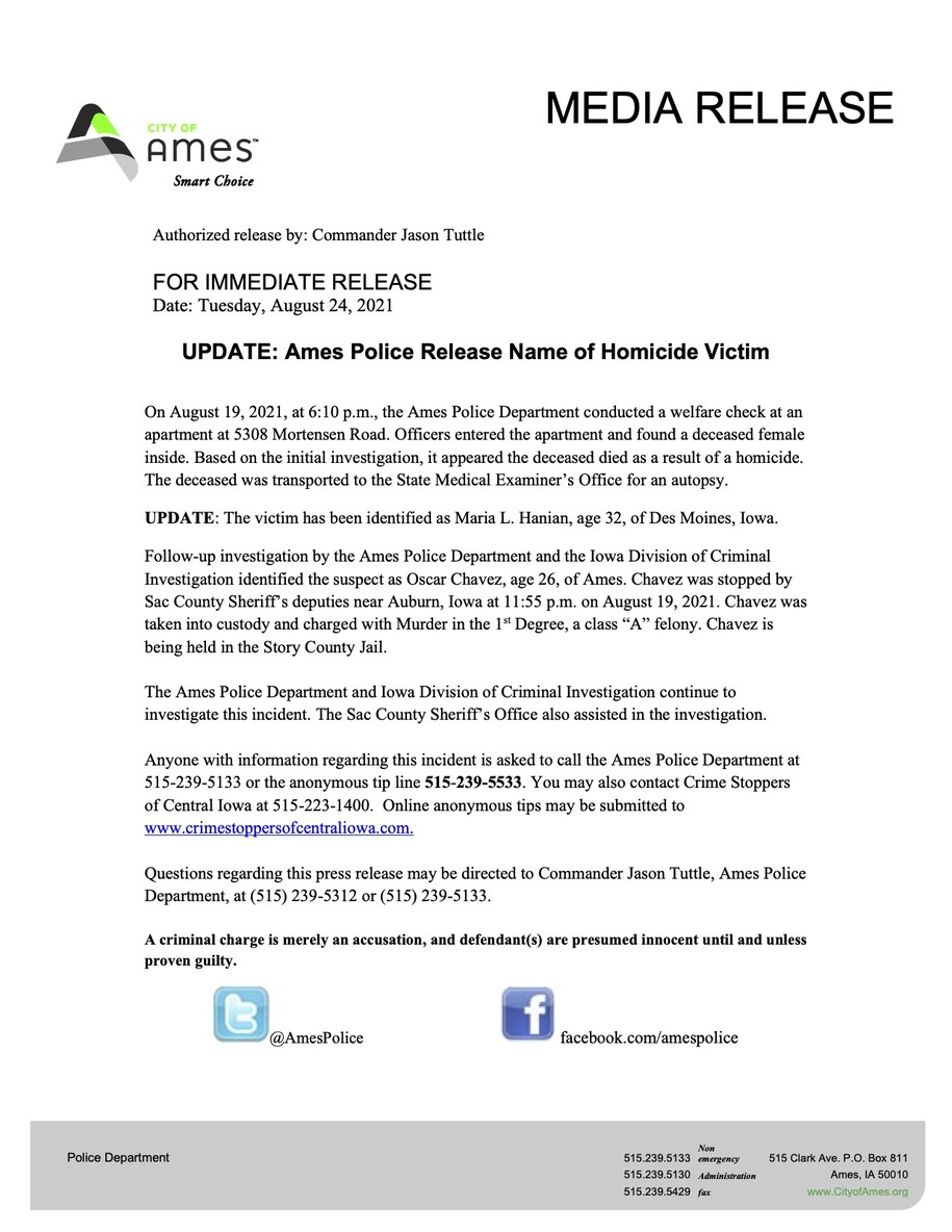 Ames media release