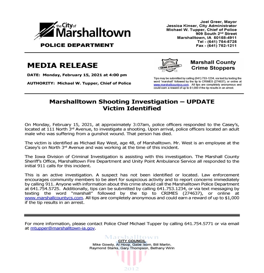 Link to Marshalltown PD press release