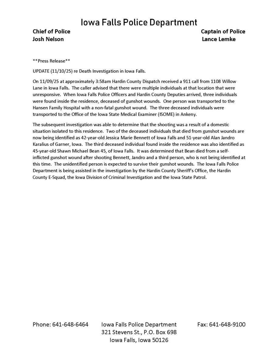 Iowa Falls Press Release