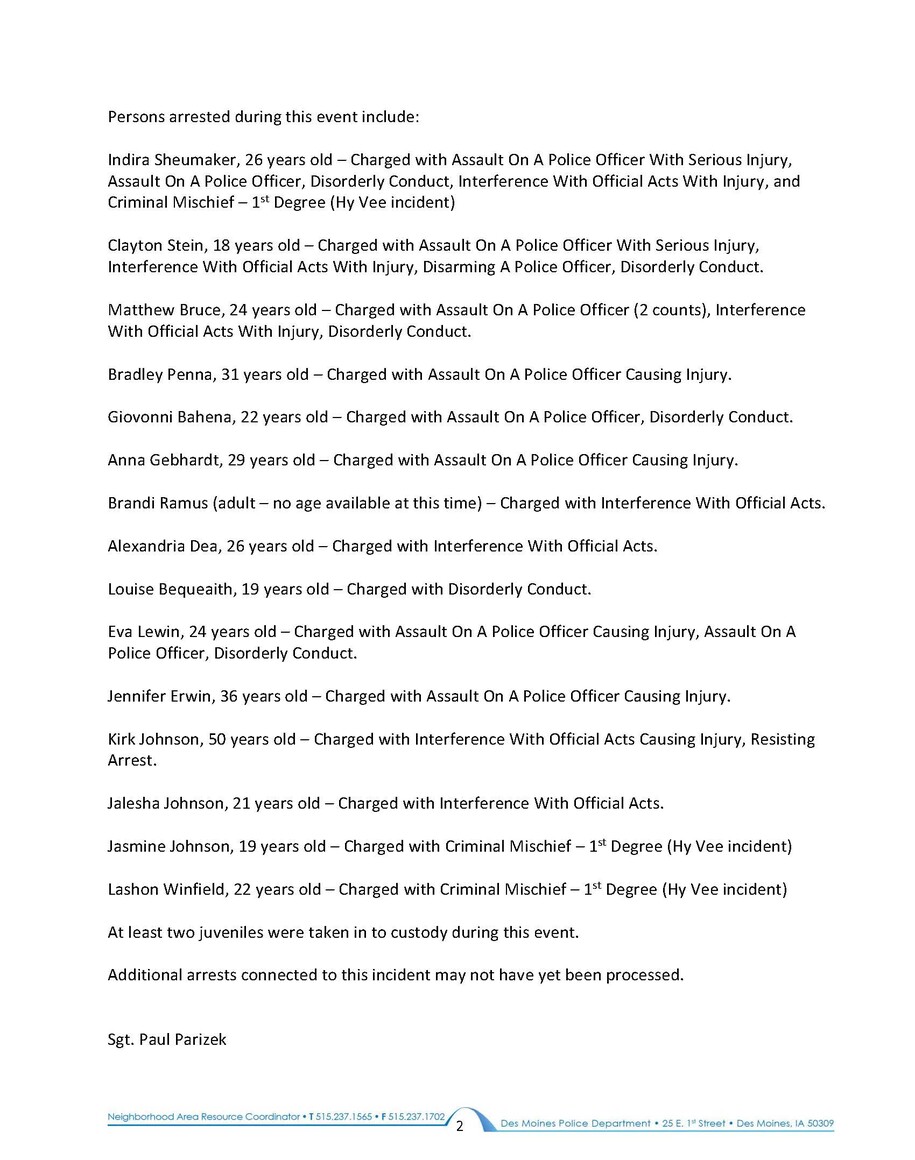 Page 2 - Link to PDF press release from the Des Moines Police Department.